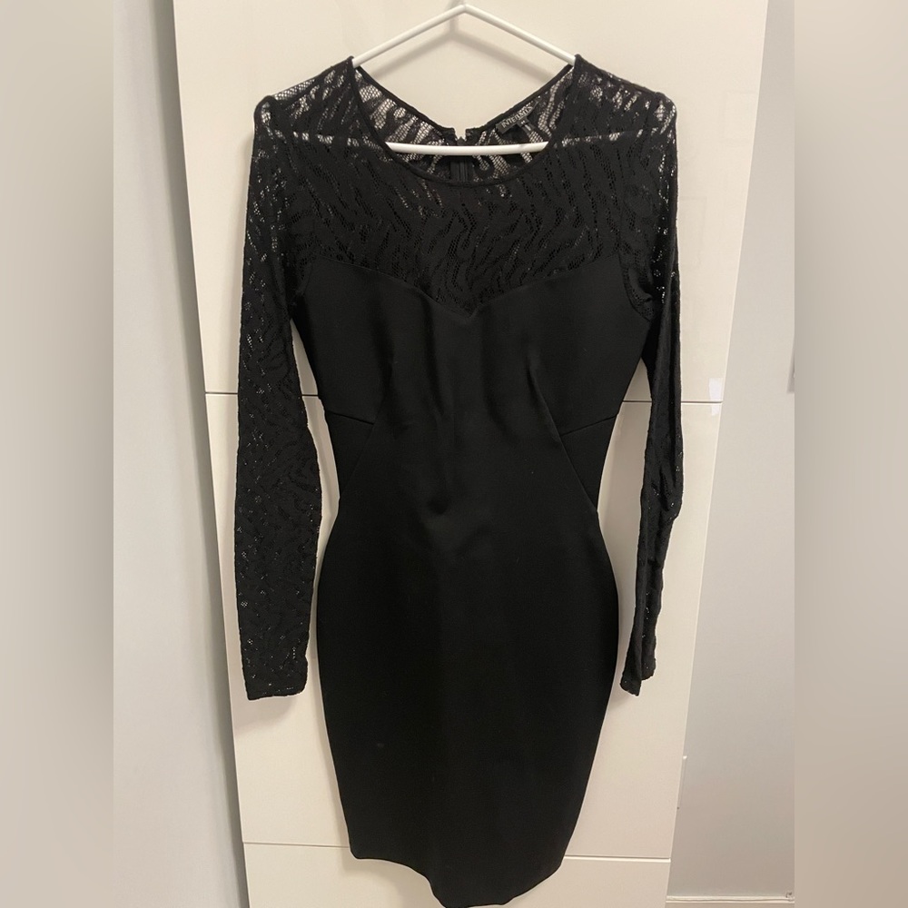 Black body on dress with mesh sleeves and details